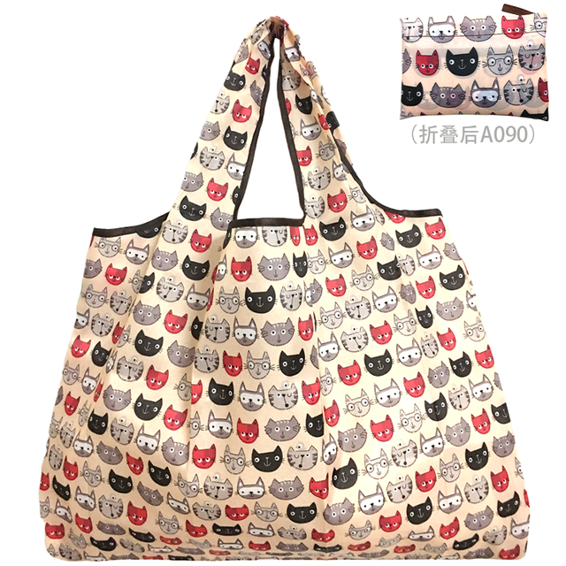 Large Durable Nylon Printing Foldable Eco-friendly Shopping Bag Tote Folding Pouch Bags Convenient Storage Bags Large Capacity