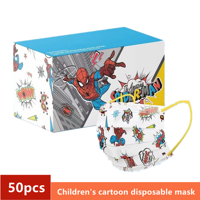 Disney Children's Mask Spider-Man Marvel Avengers Character Disposable Face Mask Cartoon Hero Pattern Lilo and Stitch Pixar Dust Cover