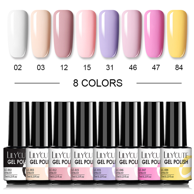 LILYCUTE 10/20/8/2pcs Gel Nail Polish Set Semi Permanent Glitter Hybrid Varnish Base Top Coat Soak Off UV LED Nails Gel