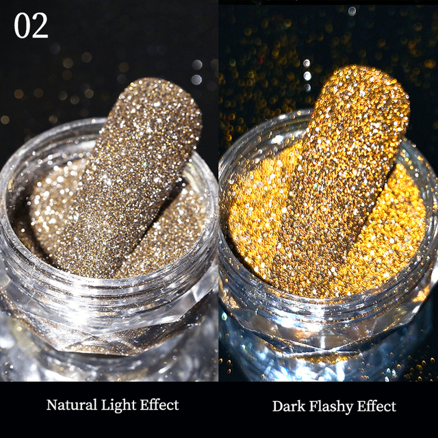 Gold Sliver Nail Reflective Crystals Powder Rainbow Glitter Shiny Pigment Iridescent Glass Micro Drill Nails Art Decoration