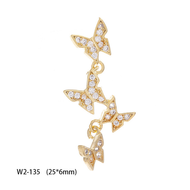 3pcs nail art jewelry 3d metal butterfly real gold zircon full diamond activity bear butterfly pendant nails