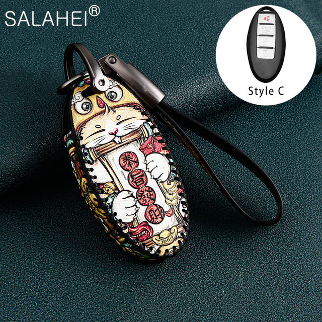 Leather Car Key Case For Infiniti Q50 QX60 Nissan Qashqai Juke J10 J11 X-Trail T32 T31 Kicks Tiida Pathfinder Note Design