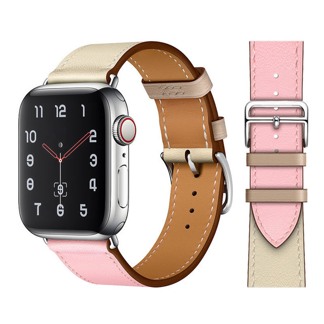 Genuine Leather Loop for Apple Watch Band 45mm 44mm Sports Strap Single Round Band for Apple Watch 42mm 41mm iWatch 7 4 5 6 se 3