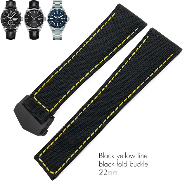 20mm 22mm Canvas Nylon Leather Watch Strap Fold Buckle Black Watch Band For Tag Heuer Carrera AQUARACER Watch Bracelets For Men