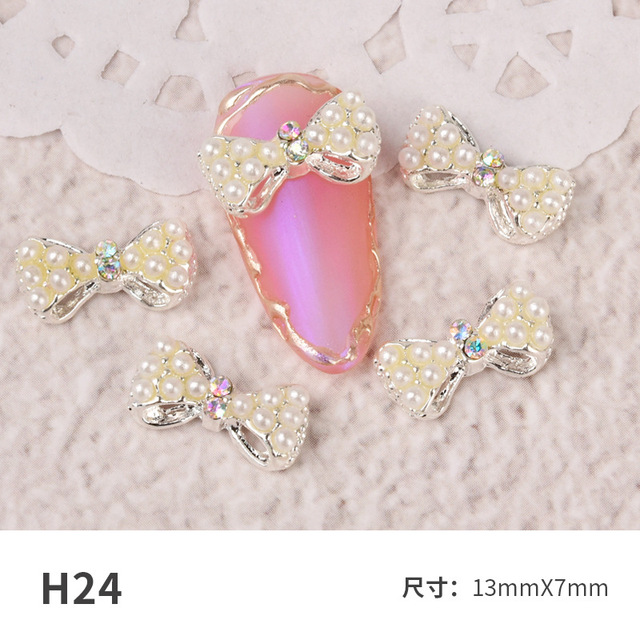 3pcs nail jewelry bow knot diamond rhinestone super flash Japanese net red hot nail decoration pearl diamond jewelry