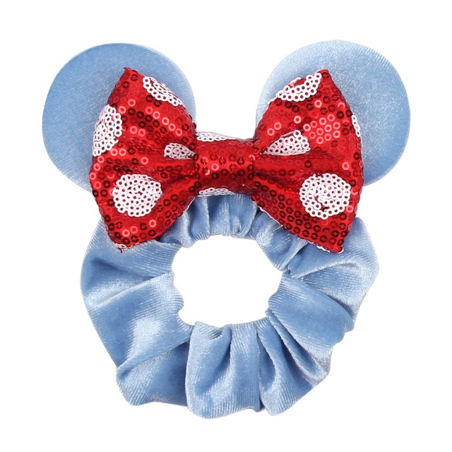 Little Girls Hair Band Kids Mickey Minnie Soft Hair Bow Children Sequin Velvet Ponytail Holders Baby No Damage Rubber Hair Tie