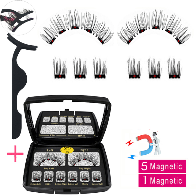 LIKOFO Magnetic Eyelashes with 5 Magnets Natural Handmade 3D/6D False Eyelashes Acrylic Box Long False Eyelashes Cosmetics for Gift