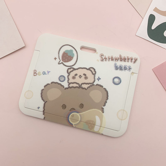 New Women Card Holder Lanyard ID Badge Card Holders Girls Cute Bear Bank Certificate Photocard Name Card Cover Female