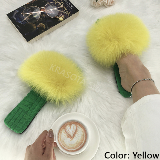 Summer Women Slippers Cotton Fabric Real Fur Flip Flops Fancy Sandals Ladies Faux Fur Slippers 2022 Home Shoes Woman