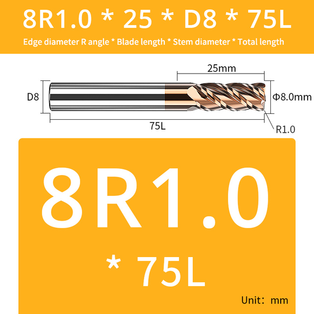 AUG Tool Corner Radial End Mill CNC R Bull Nose Milling Cutter Tungsten Carbide Steel Metal Router Tool R0.5 R1 4 Flutes