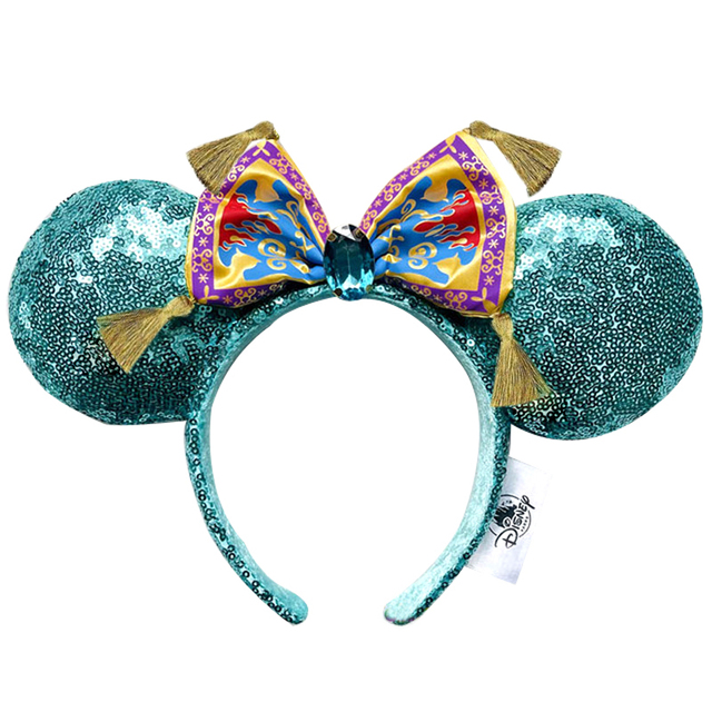 New Disney Mickey Mouse Ears Headband Space Lunar Mountain New Year Minnie Bow Pink Sequins Cartoon Anime Headdress Headband Gif