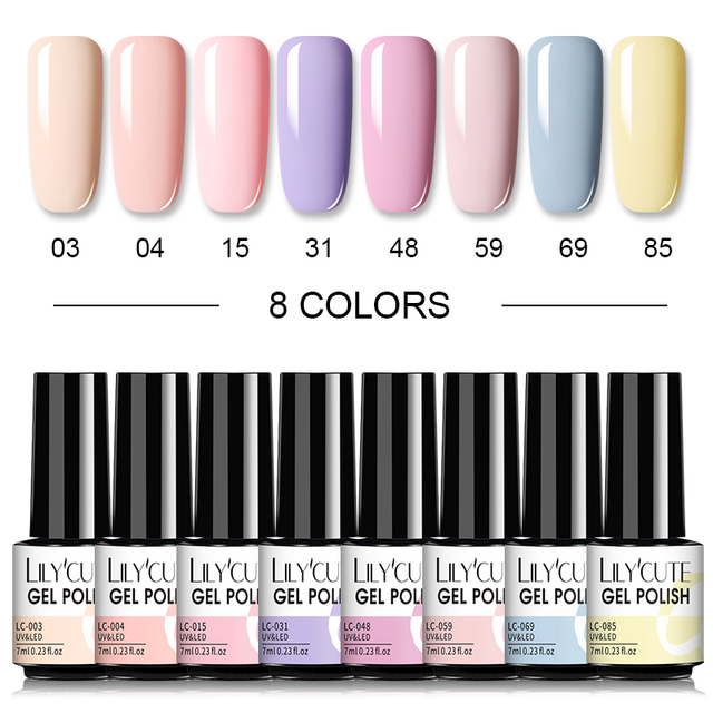 LILYCUTE 10/20/8/2pcs Gel Nail Polish Set Semi Permanent Glitter Hybrid Varnish Base Top Coat Soak Off UV LED Nails Gel