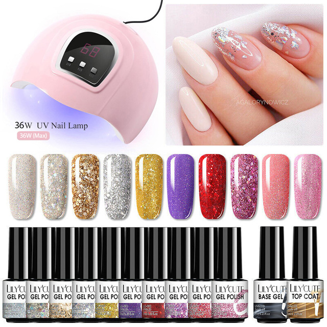 LILYCUTE Nail Gel Polish Set All For Manicure UV LED Dryer Lamp Kit With 18/12pcs Semi-Permanent Soak Off Nail Art Tool Set