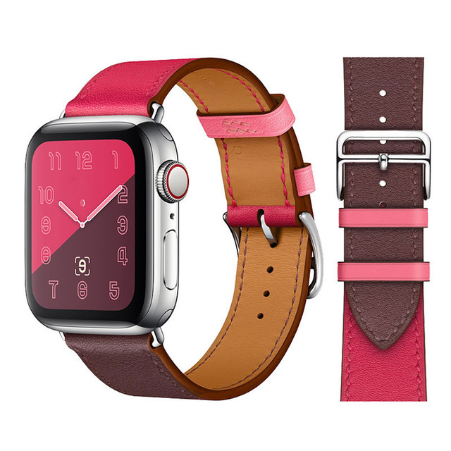 Genuine Leather Loop for Apple Watch Band 45mm 44mm Sports Strap Single Round Band for Apple Watch 42mm 41mm iWatch 7 4 5 6 se 3