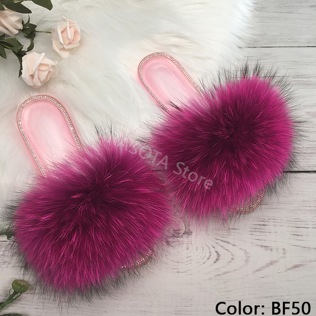 fluffy slippers women real fur home slides summer crystal rhinestones shoes for women flip flops with fur jelly sandals women