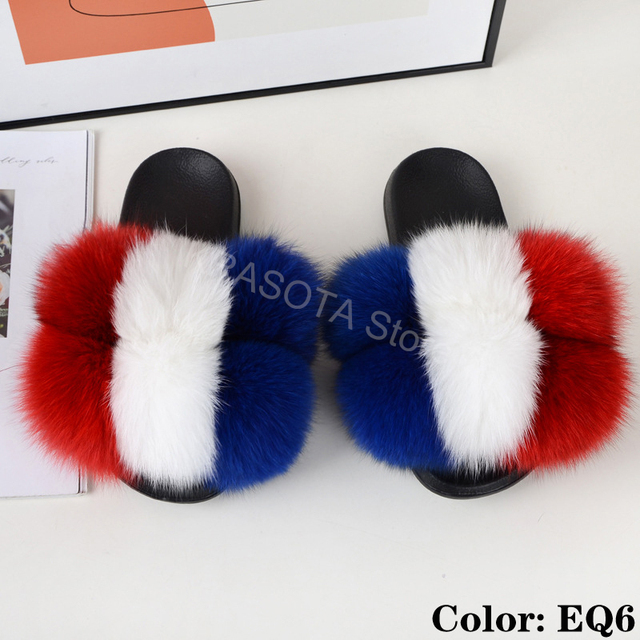 fluffy slippers women luxury real fox fur slippers women home fur slides ladies summer flip flops wholesale flat shoes slippers