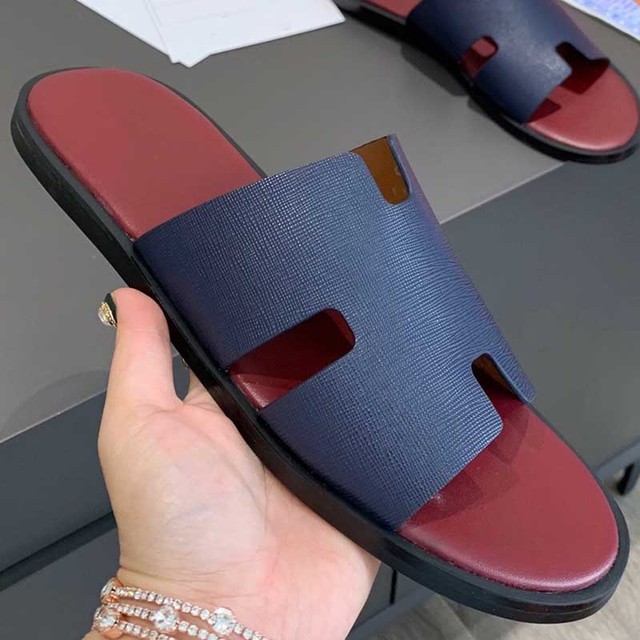 2022 summer luxury designer men leather flat sandals flat open toe comfort elegant wide fit mule slippers flip flop shoes 38-46