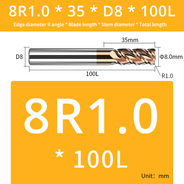 AUG Tool Corner Radial End Mill CNC R Bull Nose Milling Cutter Tungsten Carbide Steel Metal Router Tool R0.5 R1 4 Flutes