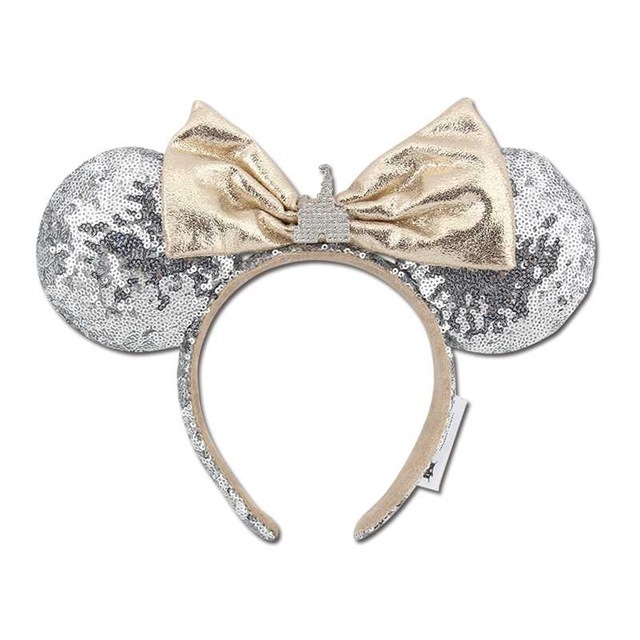 New Disney Mickey Mouse Ears Headband Space Lunar Mountain New Year Minnie Bow Pink Sequins Cartoon Anime Headdress Headband Gif