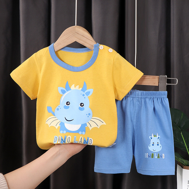 Seieroad Children's Summer Clothes Dinosaur Boys Cartoon T-shirt T-shirt + Pants Kids Clothes Short Sleeve Teenage Clothing Set Tracksuit