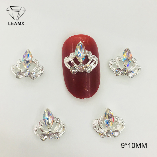 LEAMX 10pcs Alloy Spider Nail Art Decorations 3D AB/White Rhinestone Decorations Spider Nail Jewelry Sparkle Nail Supplies L459