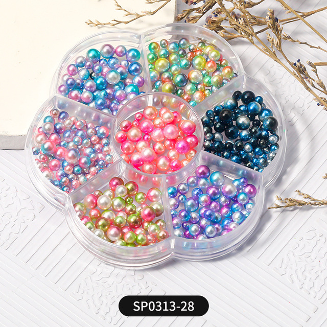 1 Box of 7 Nail Art Decorations Bow Aurora Bear Butterfly Rhinestone Pearl Mixed Set Box DIY Nail Decoration designer charms