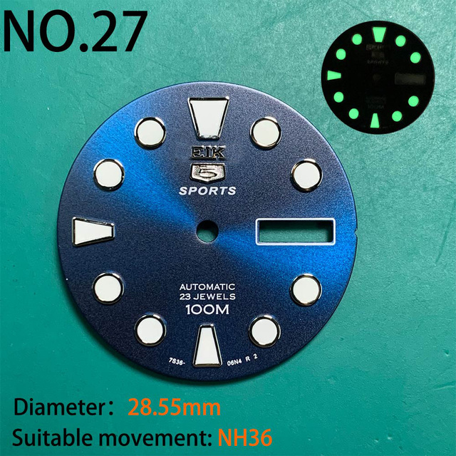 Nh35 watch double dial new C3 luminous modified craft watch skx007 SKX006 small millimeter 28.5mm abalone nh35 universal