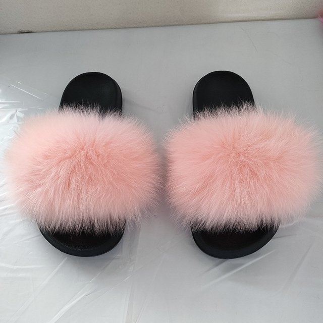 Summer fox fur slippers flat non-slip solid plush home shoes