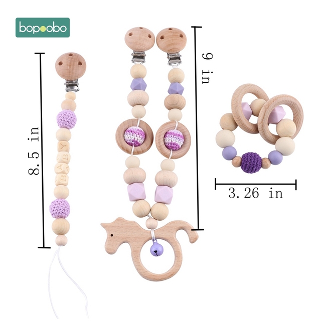 Baby Wooden Toy Stroller Clip Baby Mobile Stroller Customized Silicone Pill Pacifier Chain Chew Silicone Rattle Baby Wooden Teether