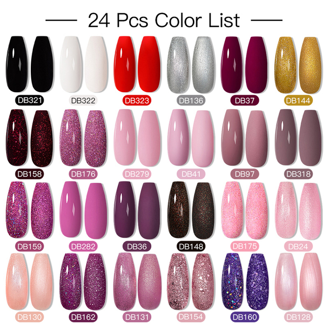 Mtssii 25/60pcs Color Gel Nail Polish Set Glitter Sequins Gel Soak Off UV Gel Semi Permanent Base and Top Coat Nail Art Gel Kits