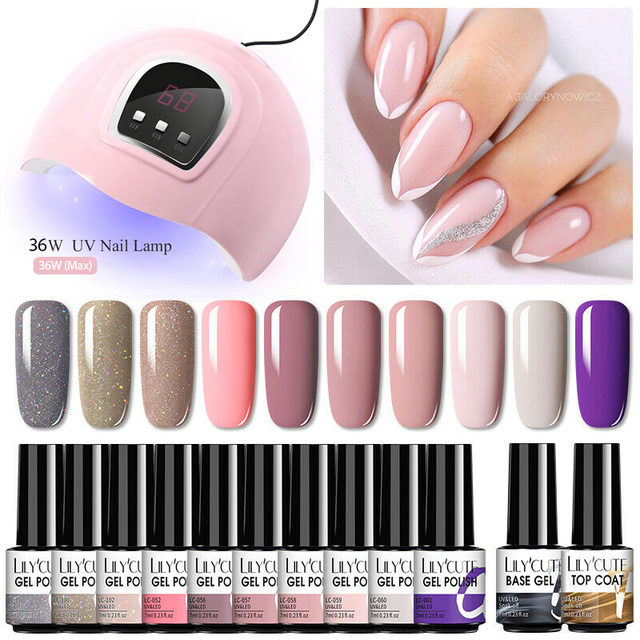 LILYCUTE Nail Gel Polish Set All For Manicure UV LED Dryer Lamp Kit With 18/12pcs Semi-Permanent Soak Off Nail Art Tool Set