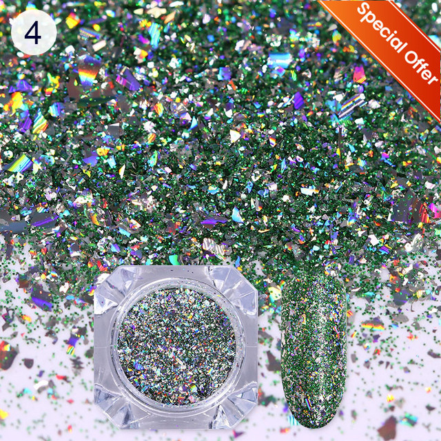 Born Pretty Reflective Glitter Powder Sea Salt Nail Powder Shining Nail Glitter Chrome Pigment Dust Hollow Powder Nail Decoration