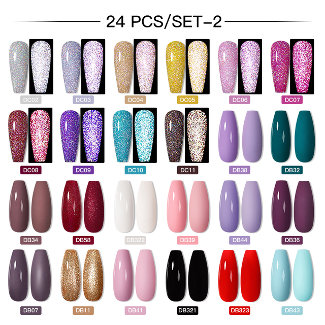 MTSSII 120pcs Gel Polish Set Semi Permanent UV LED Gel Varnish Soak Off Nail Art Glitter Colorful Gel Manicure DIY Big Set