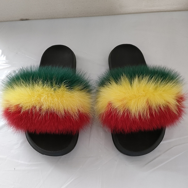 Summer fox fur slippers flat non-slip solid plush home shoes