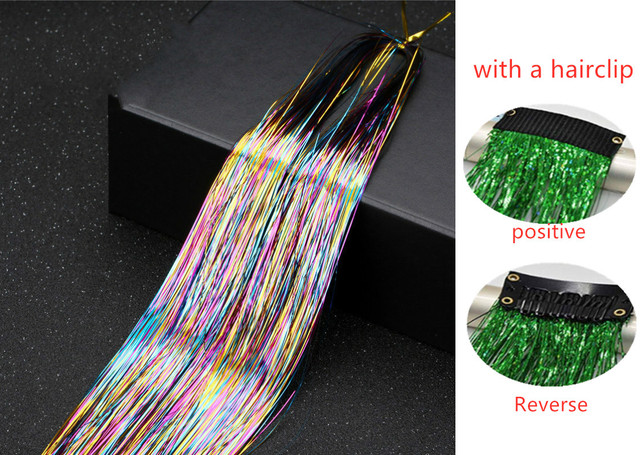 1pc Sparkle Shiny Hair Tinsel Hair Extensions Dazzle Women Hippie For Braiding Headdress Hair Braiding Tools Long 100cm