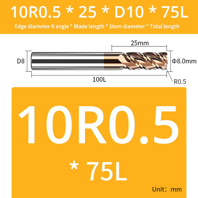 AUG Tool Corner Radial End Mill CNC R Bull Nose Milling Cutter Tungsten Carbide Steel Metal Router Tool R0.5 R1 4 Flutes