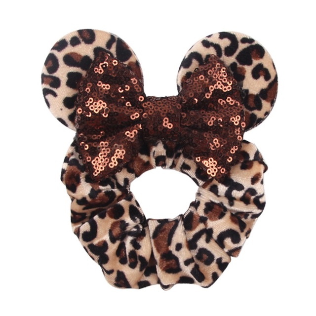 Little Girls Hair Band Kids Mickey Minnie Soft Hair Bow Children Sequin Velvet Ponytail Holders Baby No Damage Rubber Hair Tie