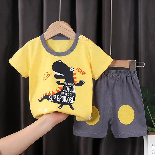 Seieroad Children's Summer Clothes Dinosaur Boys Cartoon T-shirt T-shirt + Pants Kids Clothes Short Sleeve Teenage Clothing Set Tracksuit