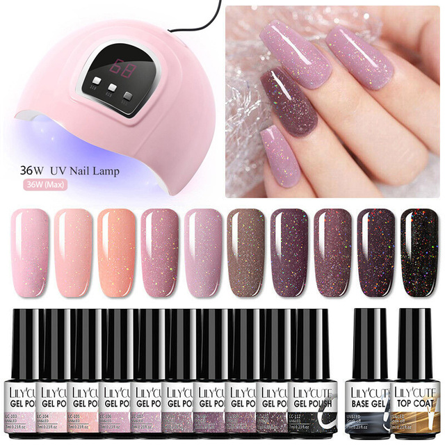 LILYCUTE Nail Gel Polish Set All For Manicure UV LED Dryer Lamp Kit With 18/12pcs Semi-Permanent Soak Off Nail Art Tool Set