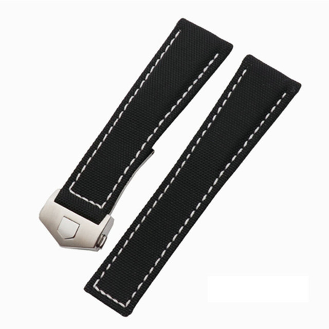 20mm 22mm Canvas Nylon Leather Watch Strap Fold Buckle Black Watch Band For Tag Heuer Carrera AQUARACER Watch Bracelets For Men