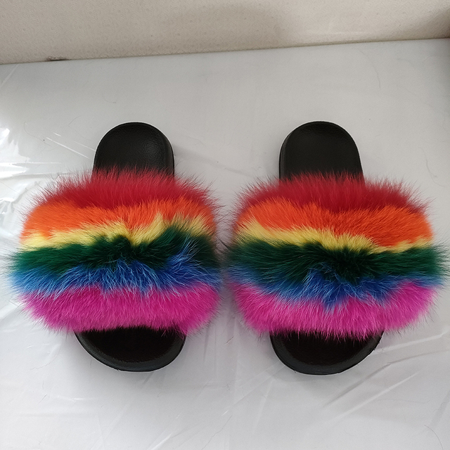 Summer fox fur slippers flat non-slip solid plush home shoes