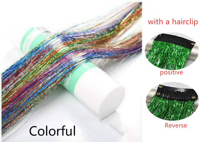 1pc Sparkle Shiny Hair Tinsel Hair Extensions Dazzle Women Hippie For Braiding Headdress Hair Braiding Tools Long 100cm