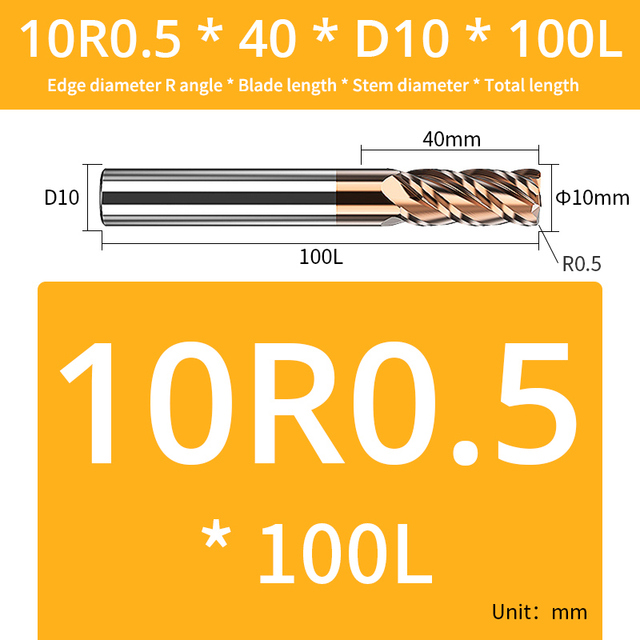 AUG Tool Corner Radial End Mill CNC R Bull Nose Milling Cutter Tungsten Carbide Steel Metal Router Tool R0.5 R1 4 Flutes