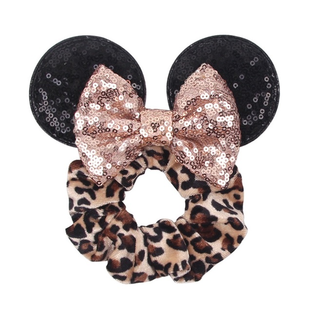 Little Girls Hair Band Kids Mickey Minnie Soft Hair Bow Children Sequin Velvet Ponytail Holders Baby No Damage Rubber Hair Tie