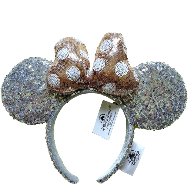 New Disney Mickey Mouse Ears Headband Space Lunar Mountain New Year Minnie Bow Pink Sequins Cartoon Anime Headdress Headband Gif