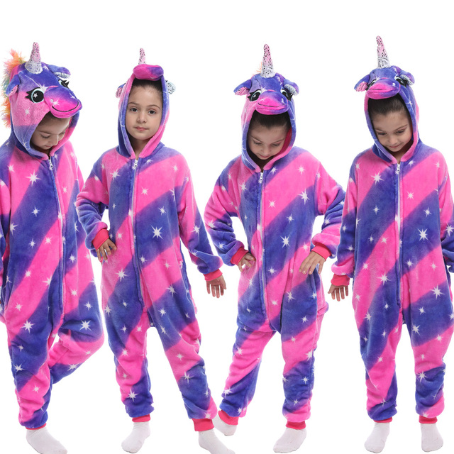 Winter Kigurumi Kigurumi Soft Warm Soft Flannel Pajamas Cartoon Animal Hooded Pajamas Boys Unicorn Pajamas Girls Kids Sleepwear