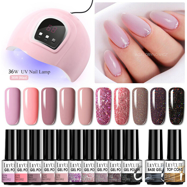 LILYCUTE Nail Gel Polish Set All For Manicure UV LED Dryer Lamp Kit With 18/12pcs Semi-Permanent Soak Off Nail Art Tool Set