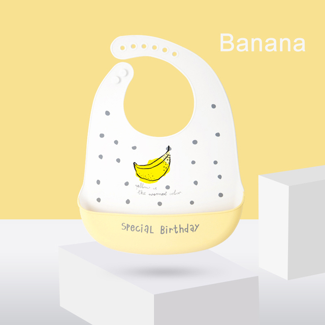 Baby Bib Silicone Water Resistant Saliva Dripping Bibs Banana Cartoon Newborn Feeding Soft Edible Baby Aprons Adjustable Burping Scarf