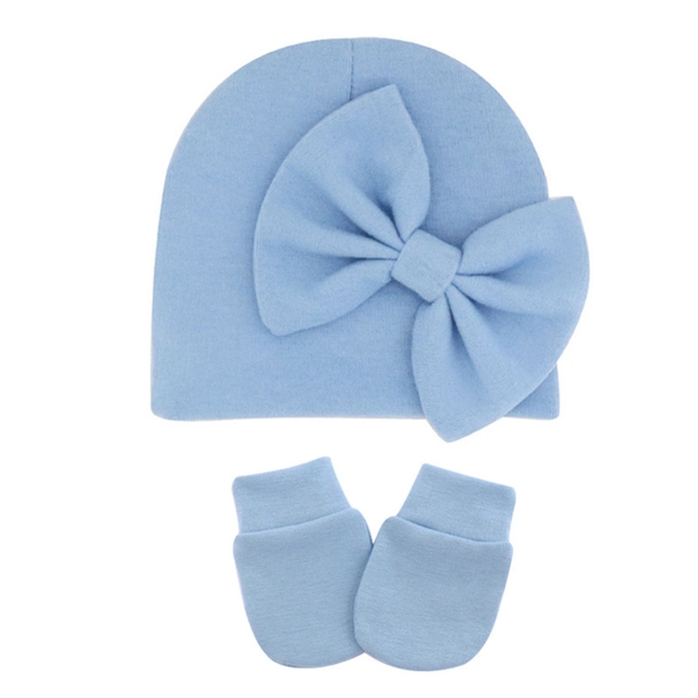 1 Set Newborn Beanie Gloves Set Baby Headband Hat Glove Kit Infant Autumn Winter Warm Cotton Head Wrap Glove Shower Gifts