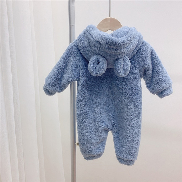 MILANCEL 2021 Autumn Winter Baby Rompers Cute Bear Hooded Baby Boys Rompers Warm Fleece Newborn Baby Clothes